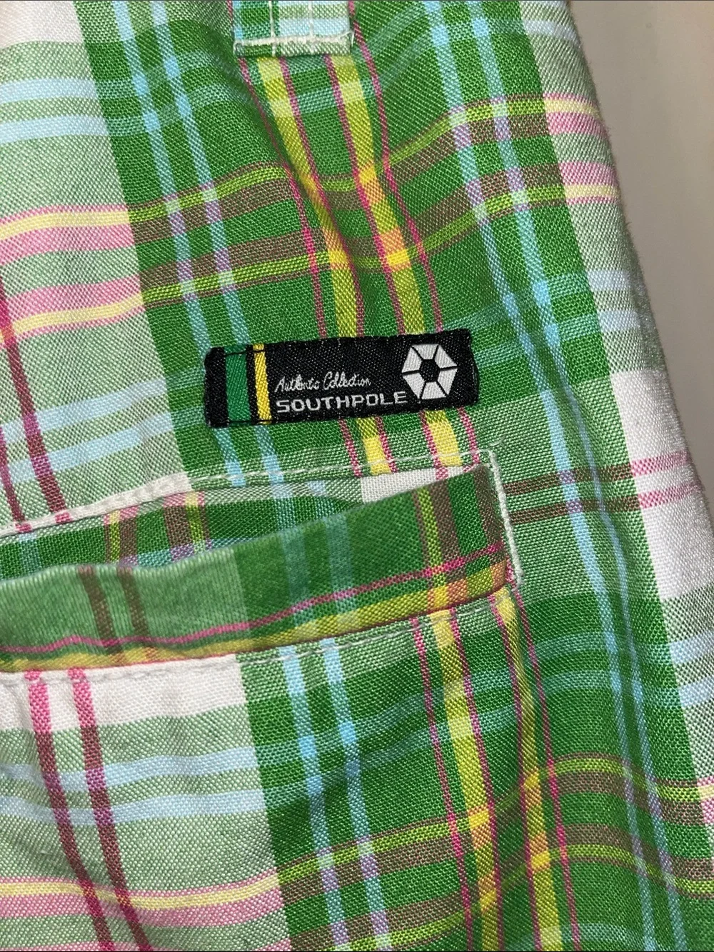 South Pole Green Plaid Flat Front Men's Shorts